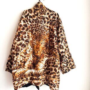 Vintage Tiger Animal Print Quilted Silk Lightweight Jacket Reversible XL